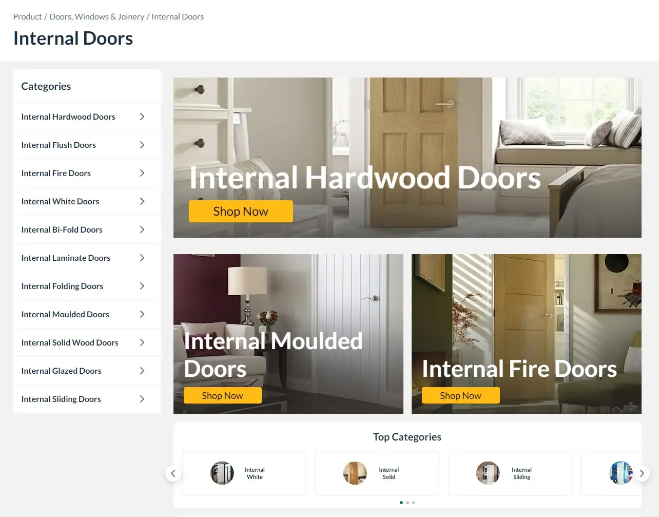 Example of subcategories from Travis Perkins