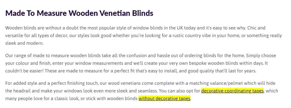 Example of optimized content descriptions on Blindstyle