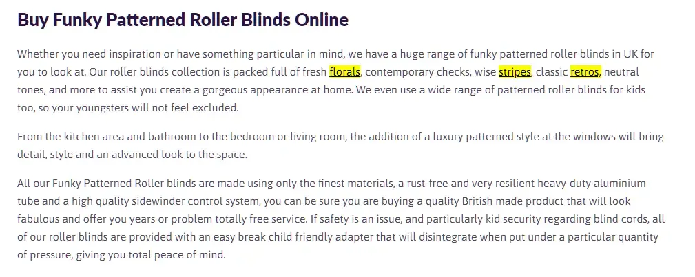 Example of internal linking strategy on Blindstyle