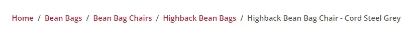 Example of breadcrumbs navigation at the top of a product page