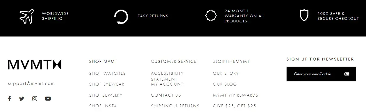 Example footer using icons to display benefits