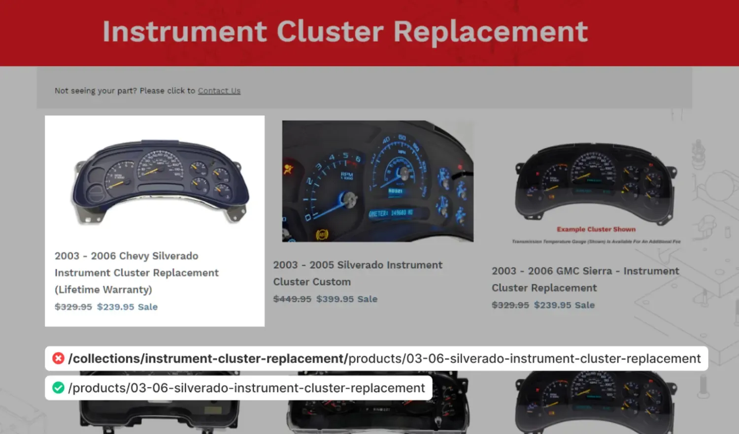 ISS Automotive product grid links example