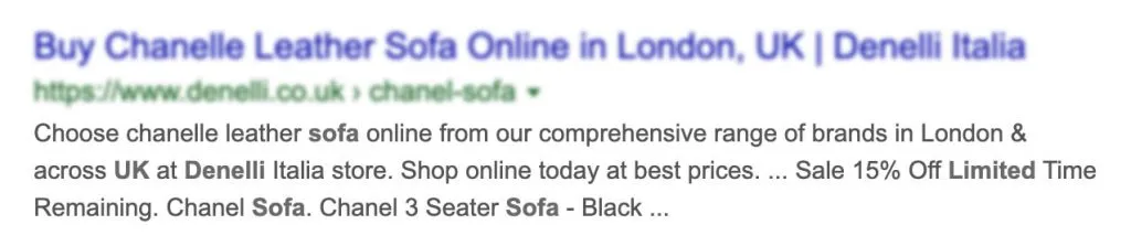 Google search result snippet showing a meta description