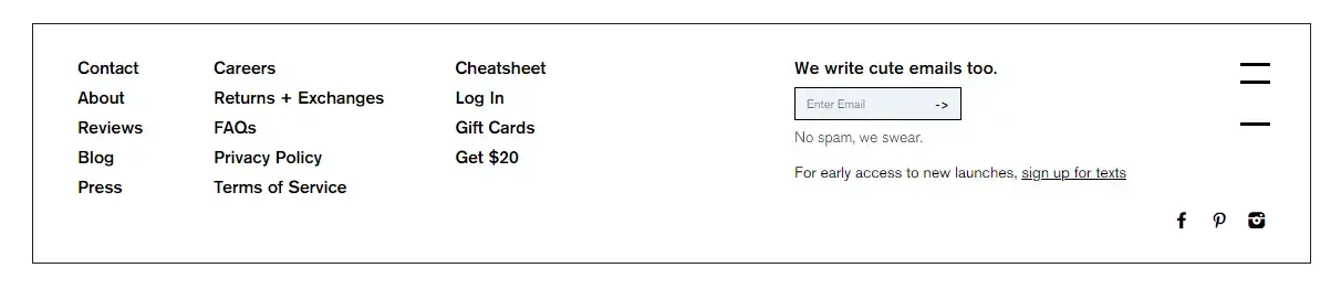 Example of a minimalist footer design