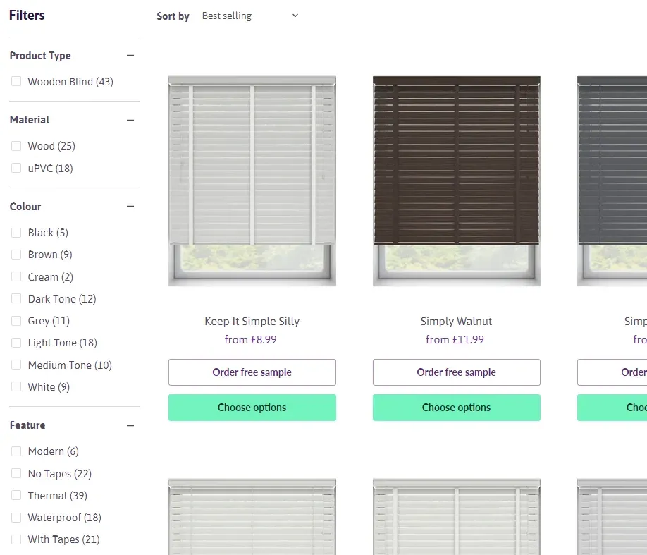 Example of a Shopify filter menu using parameters