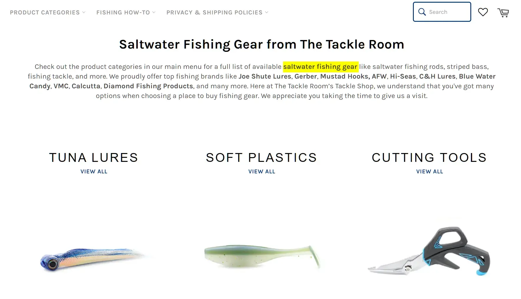 Screenshot of content created for The Tackle Room homepage